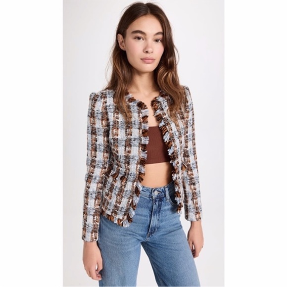 NEW L'Agence Angelina Tweed Blazer Blue/Orange Multi 0 - Picture 8 of 15